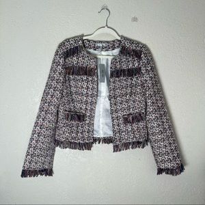 WD.NY women’s cropped tweed blazer w/ fringe detail, size small, multi colored